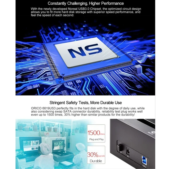 ORICO 6619US3 USB 3.0 5Gbps SATA Sabit Disk Dock İstasyonu 2.5 ve 3.5 İnç Siyah - 9