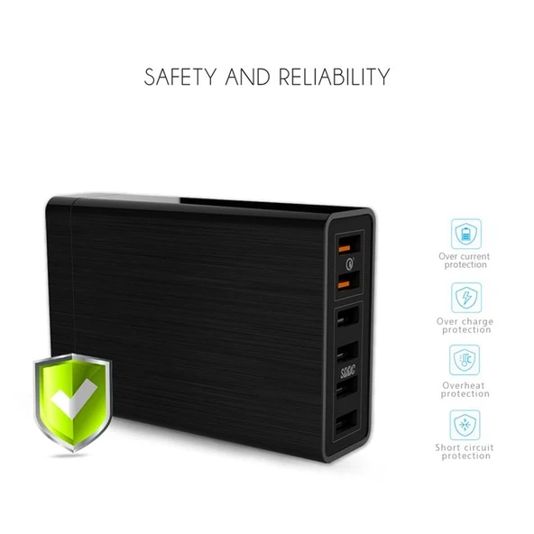 VEDFUN TurboCube D620 Hızlı Şarj 3.0 ve SDDC Teknolojili 6 Portlu USB Şarj Cihazı EU US UK Priz - 9