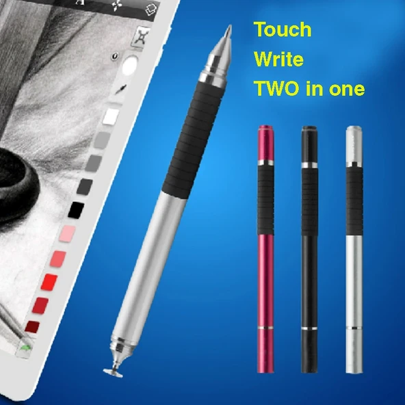 2'si 1 Arada Stylus Dokunmatik Kalem ve Tükenmez Kalem Apple iPhone ve iPad Uyumlu Gri - 6