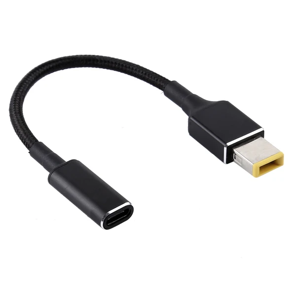 Lenovo PD 100W 18.5-20V Kare Fişten USB-C Tip C Adaptörlü Naylon Örgü Kablo 9cm