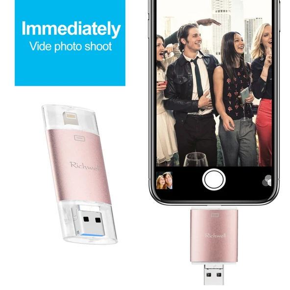 Richwell 3 in 1 32GB Metal Çift Kapaklı USB Type-C 8 Pin USB 3.0 OTG Fonksiyonlu Flash Bellek Gri - 6