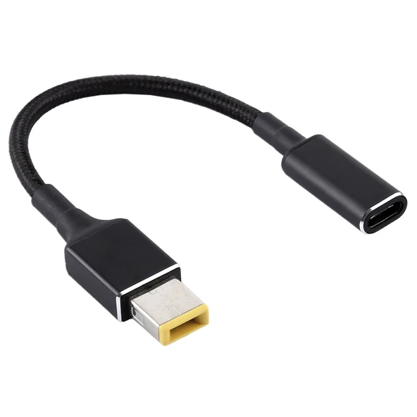 Lenovo PD 100W 18.5-20V Kare Fişten USB-C Tip C Adaptörlü Naylon Örgü Kablo 9cm - 3