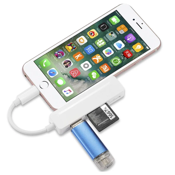 8 Pin Cihazlar için 4 in 1 MS SD TF USB 2.0 Çok Fonksiyonlu Kart Okuyucu - 5