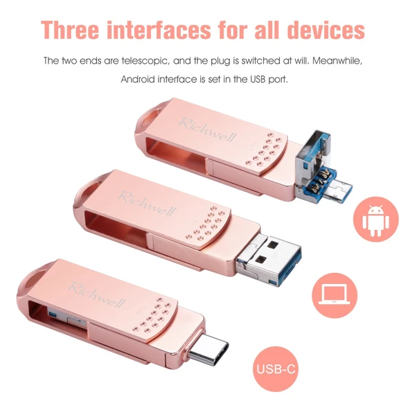 Richwell 3 in 1 128GB Metal Flash Bellek Type-C Micro USB USB 30 OTG Fonksiyonlu Gri - 3