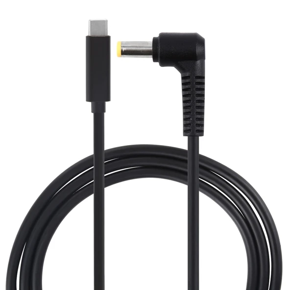 PD65W USB-C Dirsekli 5.5x2.5mm Dizüstü Güç Şarj Kablosu 1.5m Siyah