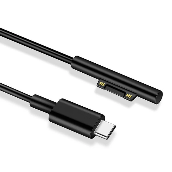 Microsoft Surface Pro 7 6 5 4 3 ve Surface Go Uyumlu USB C Tip C Erkek Güç Adaptörü Şarj Kablosu Siyah 1.5 Metre - 2