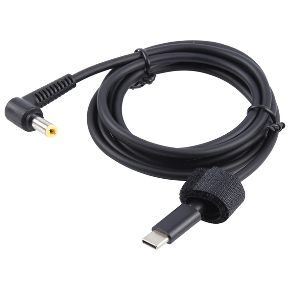 PD65W USB-C Dirsekli 5.5x2.5mm Dizüstü Güç Şarj Kablosu 1.5m Siyah - 2