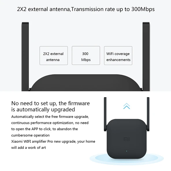 Xiaomi Mi WiFi Amplifikatör Pro 300Mbps Akıllı WiFi Sinyal Genişletici 2x2 Harici Anten Siyah ABD Prizi - 6