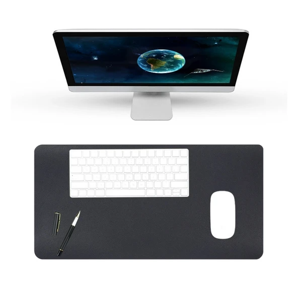 BUBM Çok Fonksiyonlu Süper Büyük Kaymaz PU Deri Tek Taraflı Mouse Pad Ofis Masa Matı Siyah 60x30cm - 6
