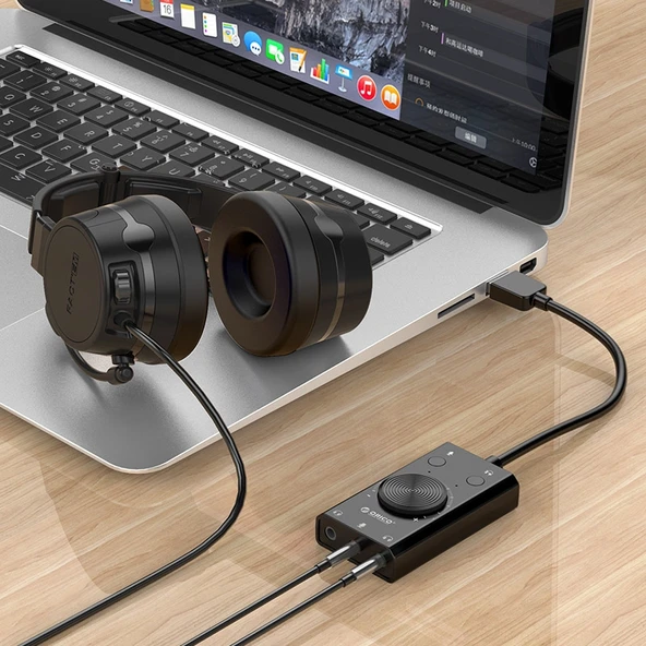 ORICO SC2 Çok Fonksiyonlu USB Harici Sürücüsüz Ses Kartı 2 Kulaklık Girişi 1 Mikrofon Girişi ve Ses Ayarı Siyah - 7