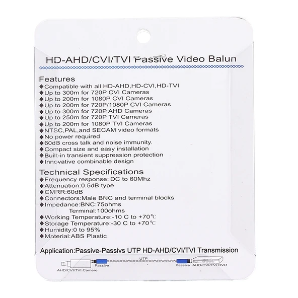 2 Adet HD 202E Gelişmiş Versiyon Koaksiyel CVI TVI AHD 1 Kanal Pasif Alıcı Verici Video Balun - 5