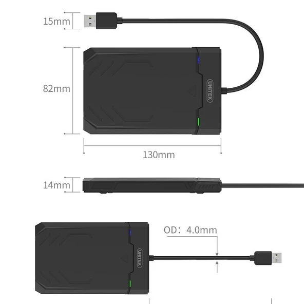 UNITEK SATA 2.5 inç USB 3.0 Arayüzlü HDD Kutusu 30cm Kablo - 3