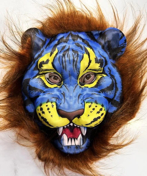 Kahverengi Yeleli Mavi Yüz Peluş Kurt Kaplan Maskesi 38 No ürün görseli