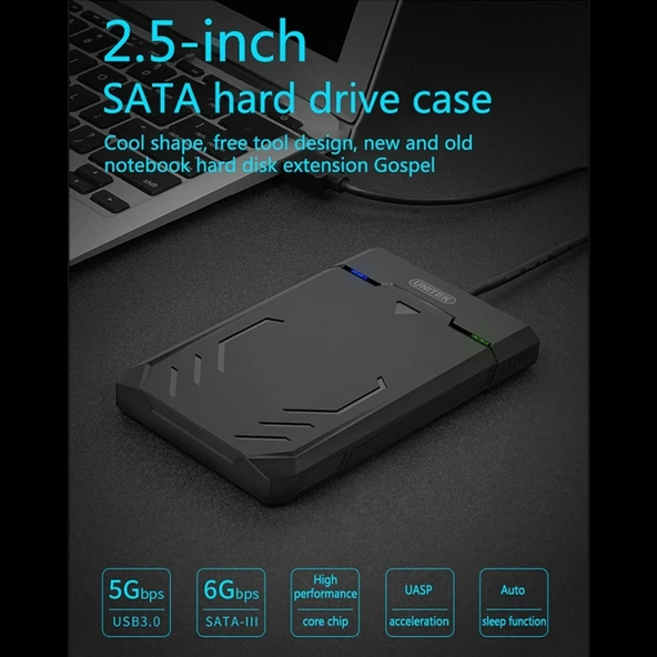 UNITEK SATA 2.5 inç USB 3.0 Arayüzlü HDD Kutusu 30cm Kablo - 8