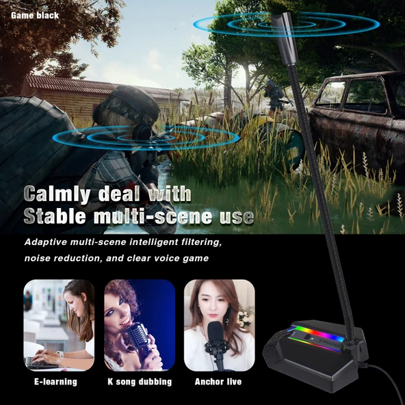 HXSJ TSP202 RGB Aydınlatmalı Esnek USB Sesli Sohbet ve Video Konferans Mikrofonu - 7