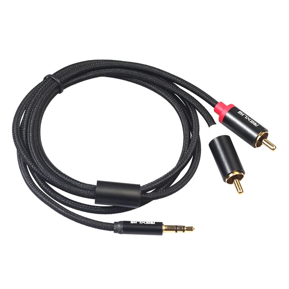 REXLIS 3635 3.5mm Erkekten Çift RCA Altın Kaplama Siyah Pamuk Örgülü Ses Kablosu 1.8 Metre - 3
