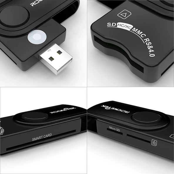 ROCKETEK CR310 USB 2.0 Çok Fonksiyonlu Kart Okuyucu TF SD SIM Akıllı Kart - 6