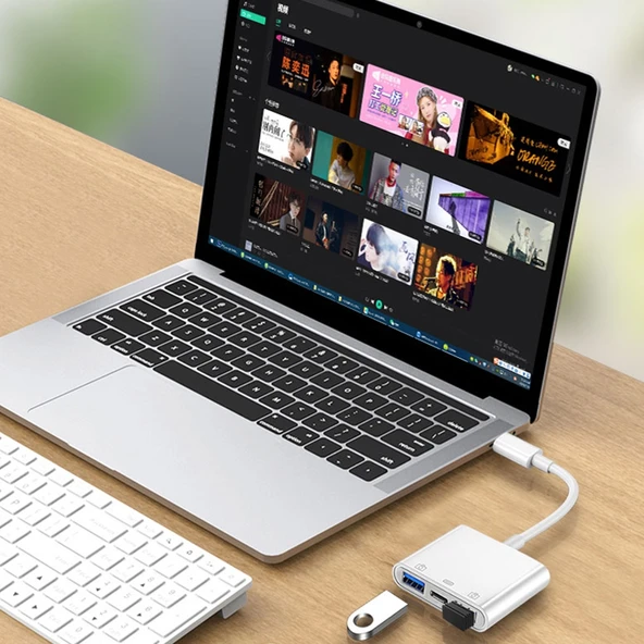 S 202 3 in 1 USB C Tipi Erkekten Tip C ve 2 USB Dişi Kamera Adaptörü - 7