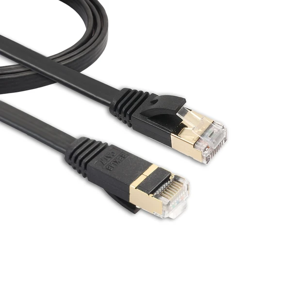 1 Metre CAT7 10 Gigabit Ethernet Ultra İnce Yama Kablosu Siyah Korumalı RJ45 Konnektörlü