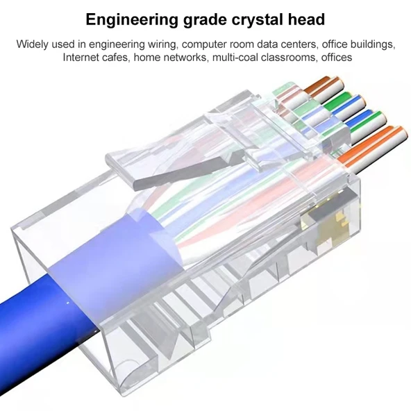 100 Adet Cat6e Korumalı Olmayan Pass Through RJ45 Konnektör Modüler Fiş - 5