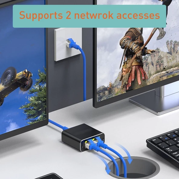 OZHW3 RJ45 1den 2ye Ağ Bölücü Adaptör 1000M LAN Ethernet Dişi Konnektör - 6