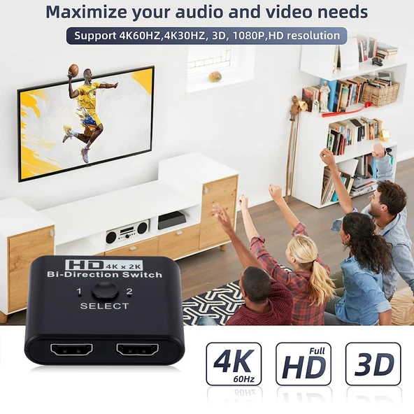 2 Giriş 1 Çıkış 4K HD Çift Yönlü HDMI Anahtarı Model SL - 7