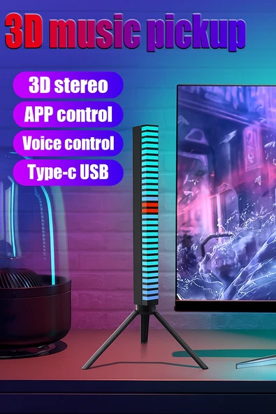 Sese Duyarlı RGB LED Işık Şerit Müzik Ritmine Göre Renk Değiştiren Ambiyans Aydınlatma Otomatik Efektli Dekoratif Işık Sistemi - 4