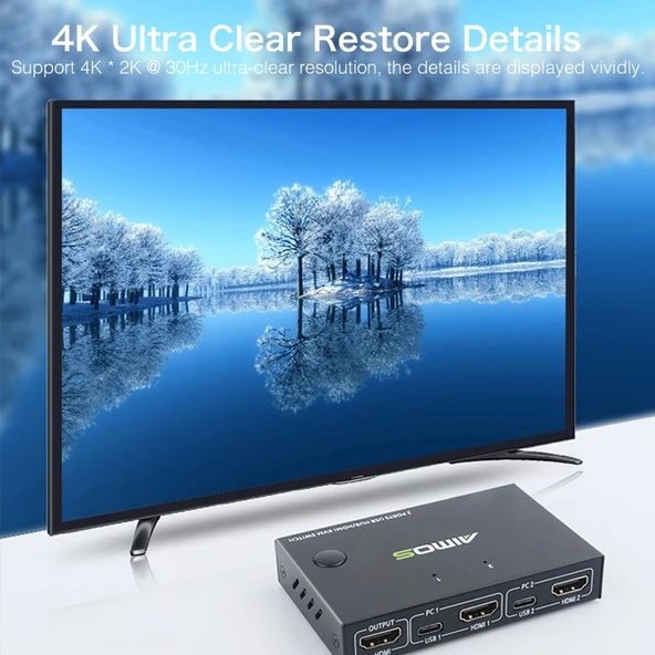 AIMOS AM-KVM201CC 2 Port USB HUB HDMI KVM Anahtarı Uzatma Kablosuz - 8