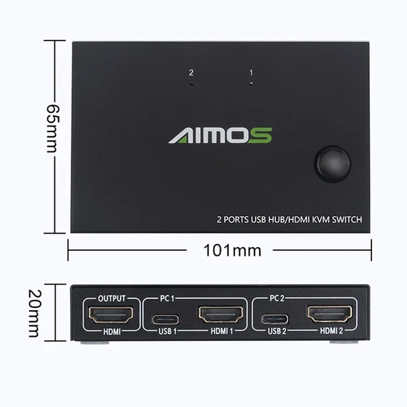AIMOS AM-KVM201CC 2 Port USB HUB HDMI KVM Anahtarı Uzatma Kablosuz - 4