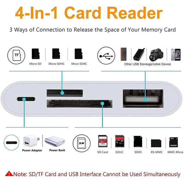 NK108LTC 4 in 1 USB C Erkekten SD TF USB ve Type C Dişi Kamera Kart Okuyucu - 5