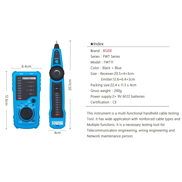 BSIDE FWT11 RJ11 RJ45 Telefon Kablosu İzleyici Ethernet LAN Ağ Kablosu Test Cihazı - 8