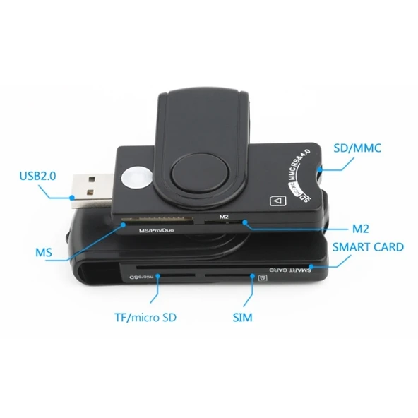 Rocketek SCR10 USB 2.0 Akıllı Kart Okuyucu SD TF M2 MS SIM Kart Destekli - 4