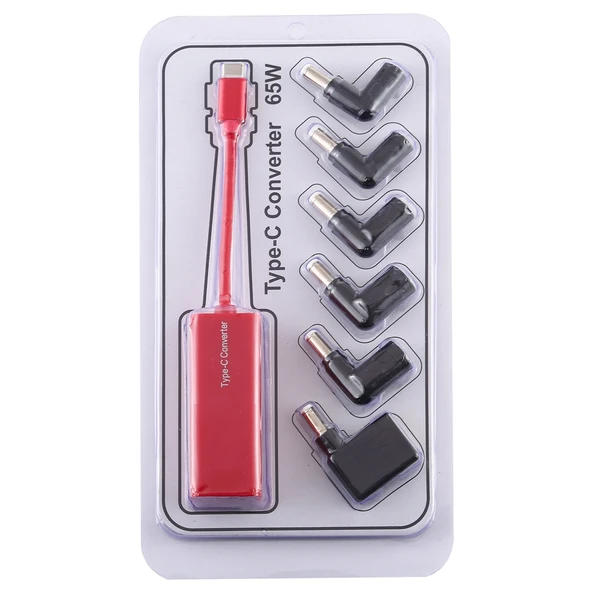 65W USB-C Tip C 6 in 1 Laptop Güç Adaptörü Kırmızı - 4