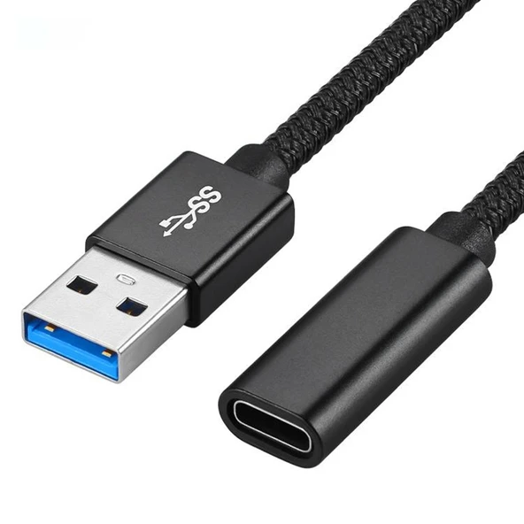 USB 3.0 Erkekten USB-C Dişiye Uzatma Kablosu - Alüminyum Kasa - 5Gbps Hız