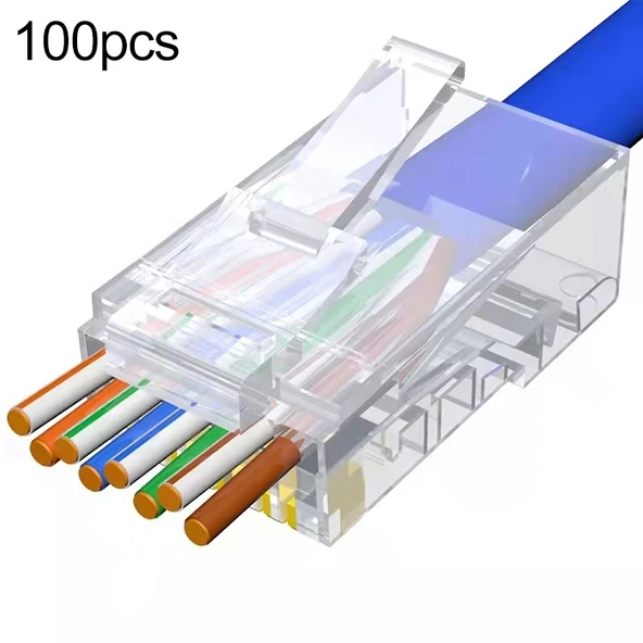 100 Adet Cat5e Korumalı Olmayan Pass Through RJ45 Konnektör Altın Kaplama