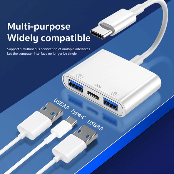 S 202 3 in 1 USB C Tipi Erkekten Tip C ve 2 USB Dişi Kamera Adaptörü - 6