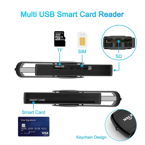 ROCKETEK CR310 USB 2.0 Çok Fonksiyonlu Kart Okuyucu TF SD SIM Akıllı Kart - 9