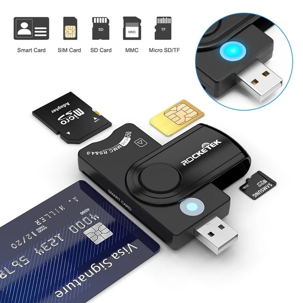 ROCKETEK CR310 USB 2.0 Çok Fonksiyonlu Kart Okuyucu TF SD SIM Akıllı Kart - 3
