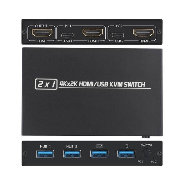 AM KVM201CL 2x1 4K HDMI USB KVM Anahtarı Metal Kasa - 4