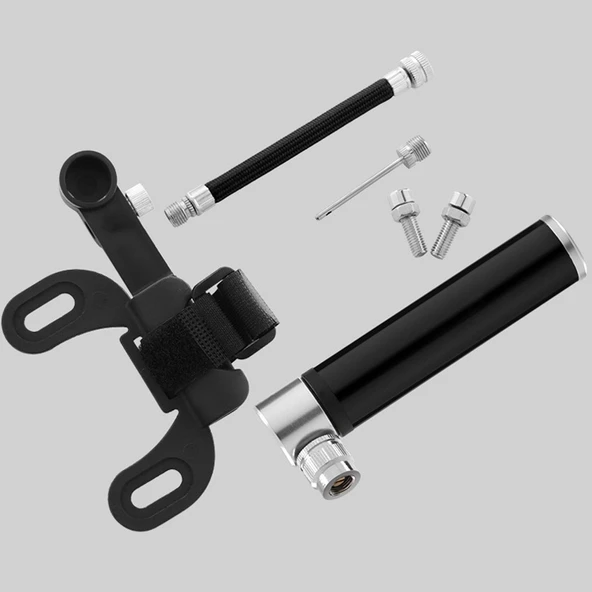 Manuel Mini Taşınabilir Bisiklet Pompası Alüminyum Alaşım Gümüş Renk Lastik Tamir Setli - 8