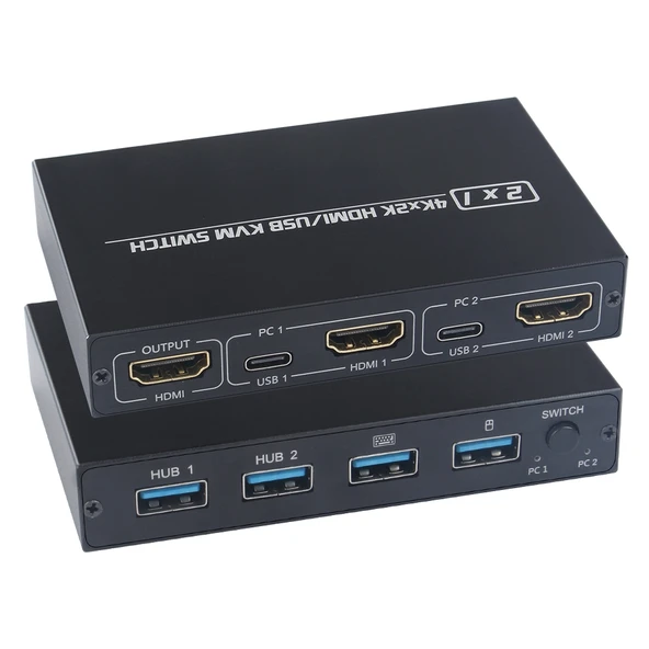 AM KVM201CL 2x1 4K HDMI USB KVM Anahtarı Metal Kasa
