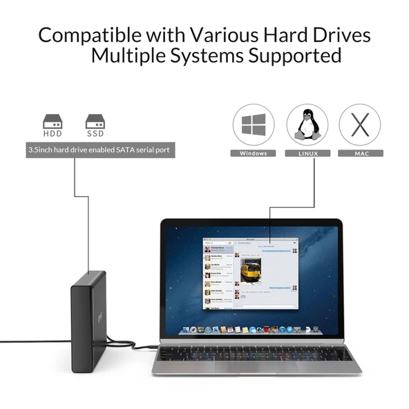 ORICO 7688C3 8TB 3.5 inç USB-C Tip-C Taşınabilir HDD Kutusu Ayırılabilir Tabanlı 1 Metre Kablo - 10