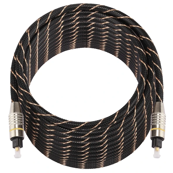 15 Metre Uzunlukta Altın Kaplama Metal Başlıklı Örgülü Toslink Erkek-Erkek Dijital Optik Ses Kablosu OD6.0mm - 3