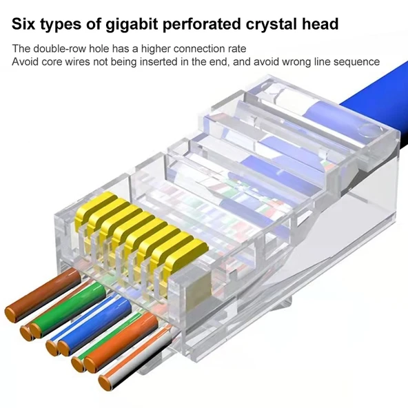 100 Adet Cat6e Korumalı Olmayan Pass Through RJ45 Konnektör Modüler Fiş - 2