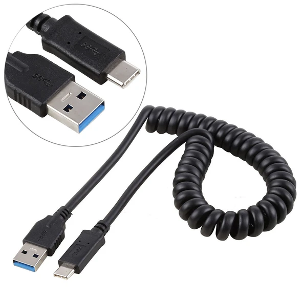 1.5 Metre USB 3.0 Erkekten Type-C Erkek Yaylı Uzatma Kablosu Yüksek Hızlı