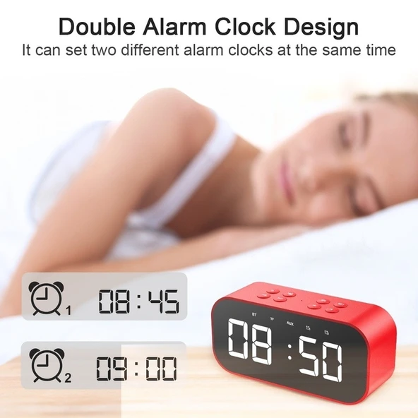 AEC BT501 Bluetooth 50 Mini Hoparlor LED Alarm Saat Dijital Ayna Siyah - 12
