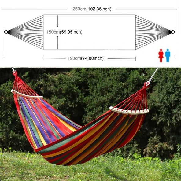 Dış Mekan Devrilmez Çift Kişilik Kırmızı Kanvas Hamak Ahşap Çubuklu 190x150 cm - 3