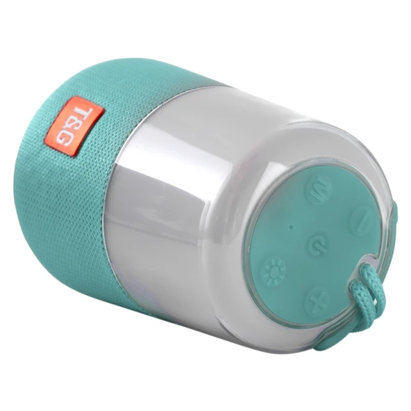 T G TG168 Taşınabilir Kablosuz Bluetooth V50 Stereo Hoparlör Kulp Dahili Mikrofon LED Işıklı TF Kart USB AUX FM Cyan - 4