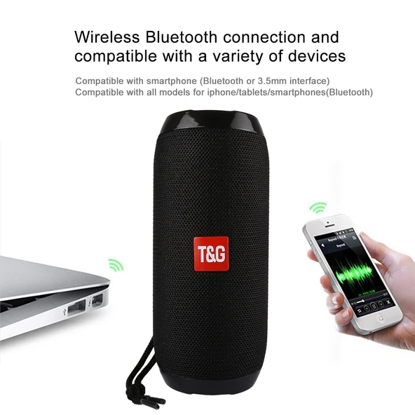T G TG117 Taşınabilir Bluetooth Stereo Hoparlör Siyah Dahili Mikrofon Eller Serbest Arama TF Kart AUX FM - 7