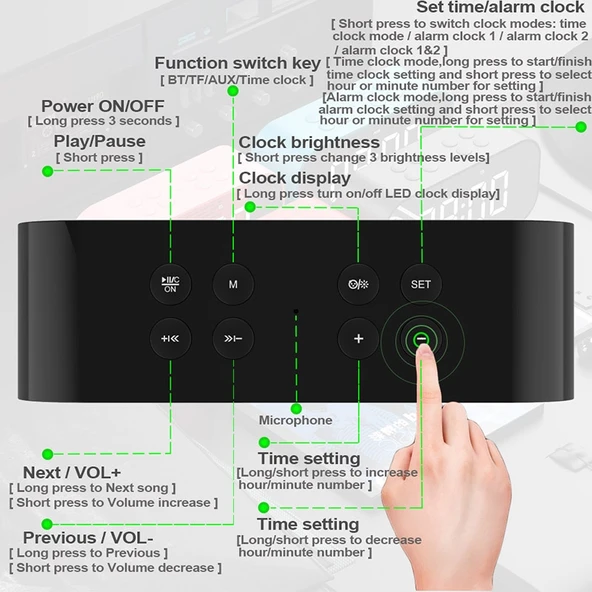 AEC BT501 Bluetooth 50 Mini Hoparlor LED Alarm Saat Dijital Ayna Siyah - 10